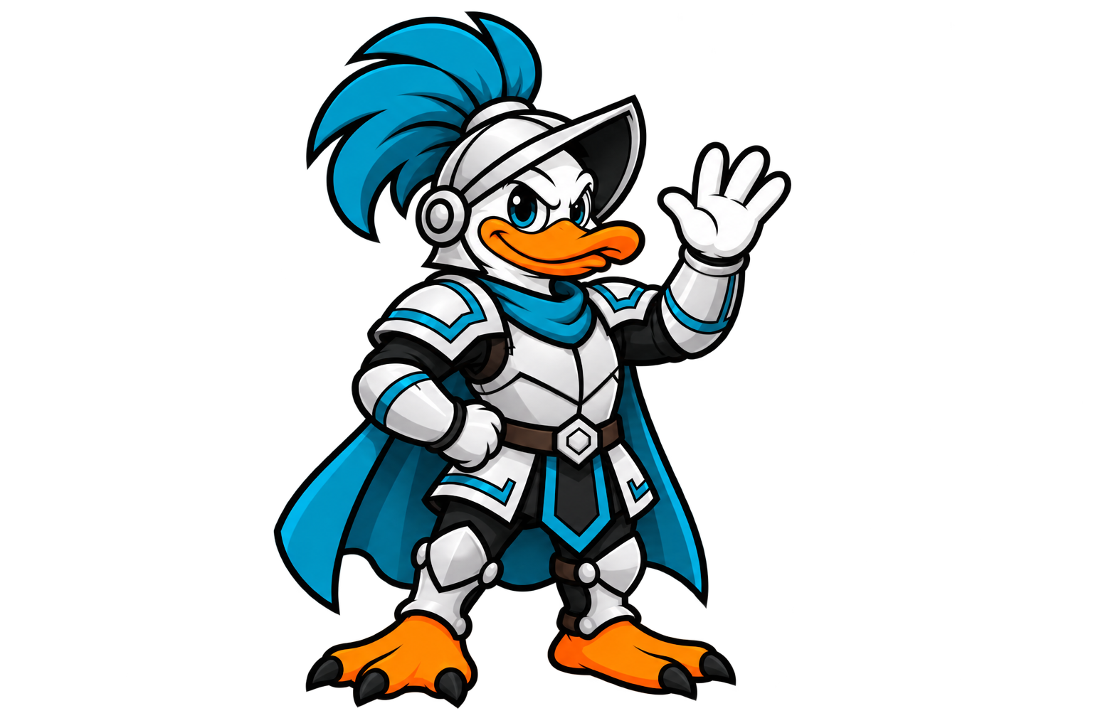 Iron Drake duck mascot waving